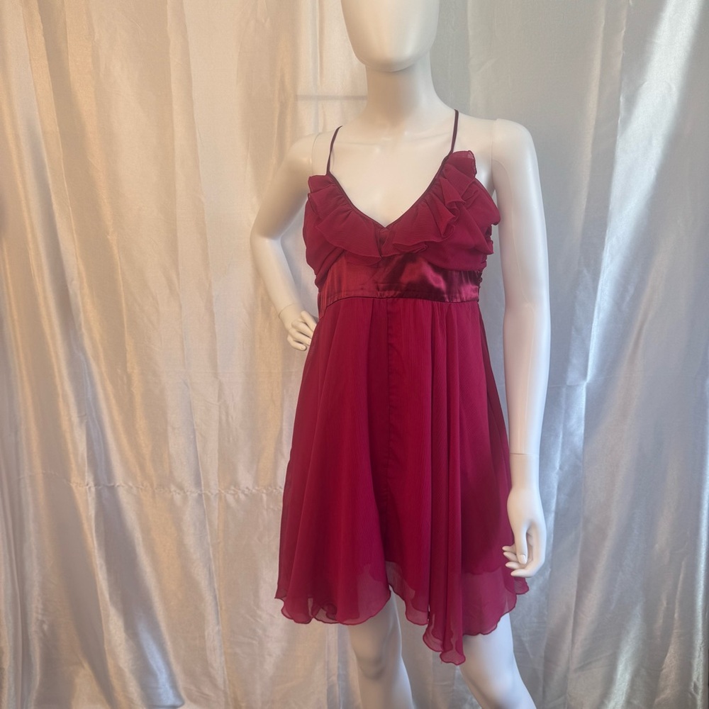 Lauren U Fuchsia Pink Mini Dress Babydoll Dress with Ruffle Details